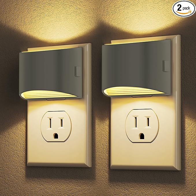 DORESshop Night Light, Night Lights Plug into Wall, Adjustable, 3000K | 3 Level Brightness Adjustable Night Light, Dusk to Dawn Sensor Nightlights for Adults, Bedroom, Hallway, Gray Cover, 2 packs