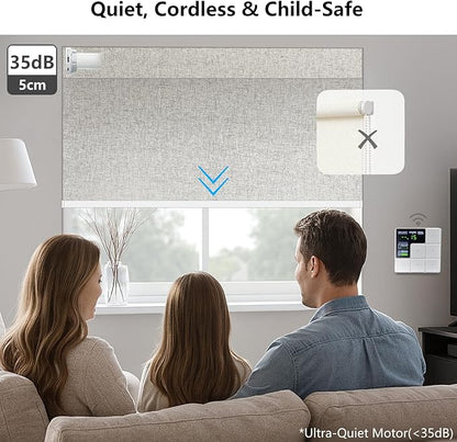 Motorized Blackout Roller Shades with Remote – Smart Blinds for Bedroom, Alexa Google Home Siri, Matter Compatible, Custom Electric Window Shades, Cordless Rechargeable