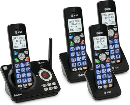 AT&T DL72479 4-Handsets Cordless Landline Phone System with Digital Answering Machine, Bluetooth Connect to Cell, Unsurpassed Range, Big Buttons,1000-Number Call Blocker - Black