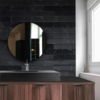 Smart Tiles Peel and Stick backsplash, Subway Marquina Black, 22.56"x11.57" | Pack of 5 (6.8 sq ft), Matte & Glossy, Heat/Moisture Resistant, Low VOC, Kitchen/Bathroom, Renter Friendly, Made in Canada