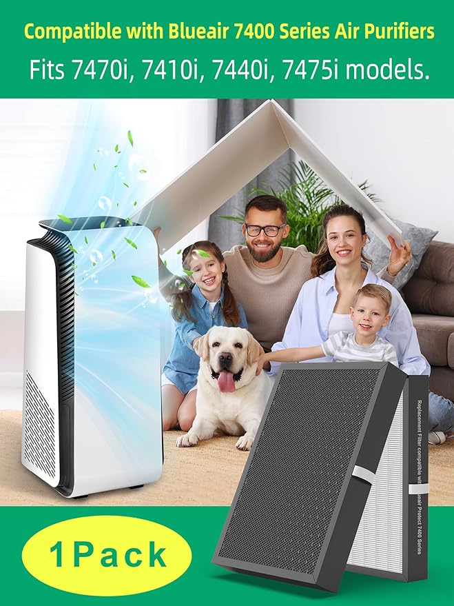 7400 Smart Filter Replacement Compatible with Blueair 7470i, 7410i, 7440i, 7475i Air Purifiers, 1-Pack Integrated Premium Filter with Activated Carbon and Pre-Filter