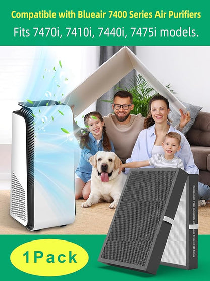 7400 Smart Filter Replacement Compatible with Blueair 7470i, 7410i, 7440i, 7475i Air Purifiers, 1-Pack Integrated Premium Filter with Activated Carbon and Pre-Filter