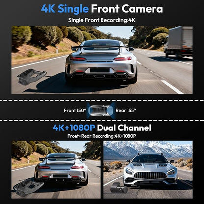 Front 4K & Rear 1080P Dash Cam for 2023-2026 Toyota Corolla E210 LE SE XLE XSE Hybrid Hatchback(Model B)(Gen12),OEM-Style,Loop Recording,Easy Installation,WiFi & App,128G Card