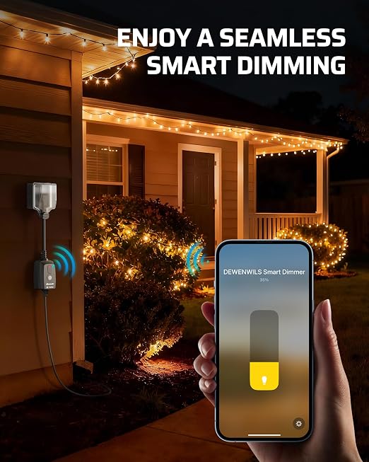 DEWENWILS Wi-Fi Matter Smart Dimmer Plug for String Lights, 2.4GHz Only | 100FT Range, Stepless Dimming, LED 150W/Tungsten 300W Bulbs Compatible, Works with Alexa, Google Home, SmartThings