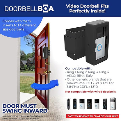 Anti-Theft Video Doorbell Door Mount, No Tools or Installation, Mounts Securely in Seconds, Compatible with Ring & Other Video Doorbells (Black)