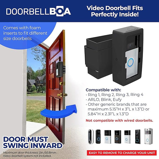 Anti-Theft Video Doorbell Door Mount, No Tools or Installation, Mounts Securely in Seconds, Compatible with Ring & Other Video Doorbells (Black)