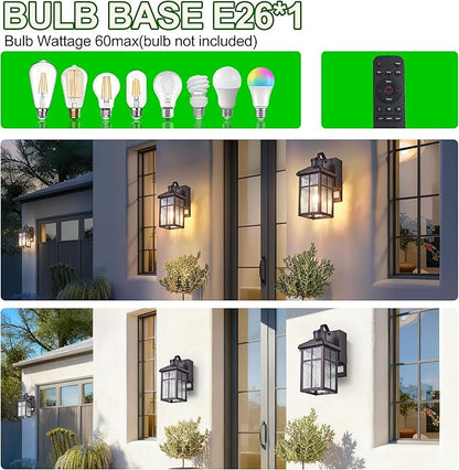 Porch Light with Outlet and Remote Control - Plug in Outdoor Wall Lights with GFCI Exterior Lighting Fixtures Adjustable 3 Sensitivity Levels and 1-10min Delay for Porch, Patio, Entryway(Bronze)