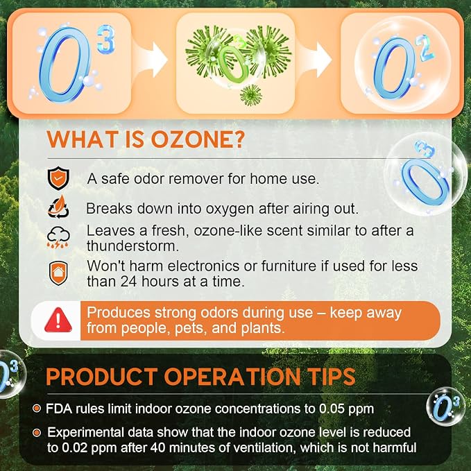 65000MG Ozone Odor Eliminator Generator for Home & Car Orange