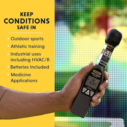 General Tools Hand-held Heat Stress Monitor #WBGT8758, 32° to 122° F, 0 to 100% RH, 35 x 40 mm Brass Black Ball