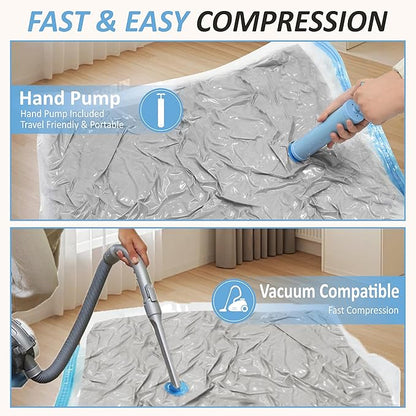 Vacuum Storage Bags with Hand Pump, Vacuum Seal Space Saver Bags,12 Large | 80% Space-Saving Bags for Clothes, Blankets, Pillows & Bedding;Double-Zip Airtight Seal;For Closets, Home & Travel Storage