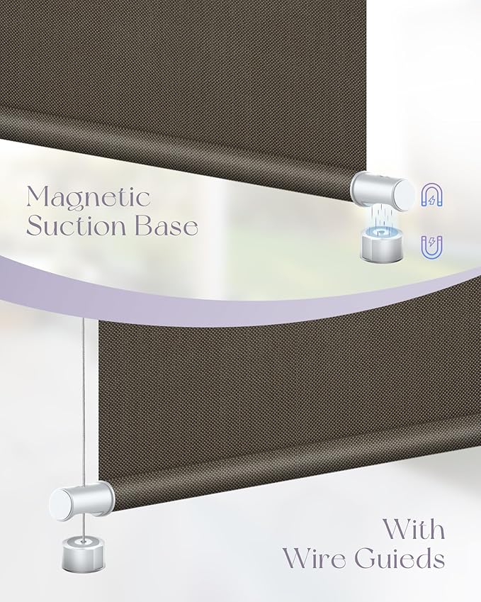 Graywind Motorized Outdoor Shades for Patio - Work with Alexa & Google - Solar Powered Electric Roller Shades - Custom Size (3% Openness Chocolate)