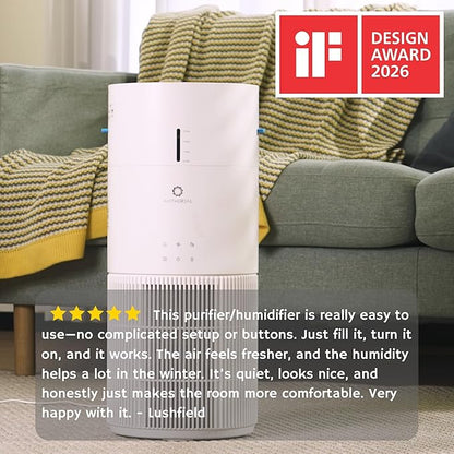 Airthereal 2-in-1 Air Purifier & Humidifier Combo for Large Room up to 1325 ft², 3-Stage Filters, Air Quality Monitor and Quiet Sleep Mode, Evaporative Humidifier with Hygrometer, iF Design Award 2026