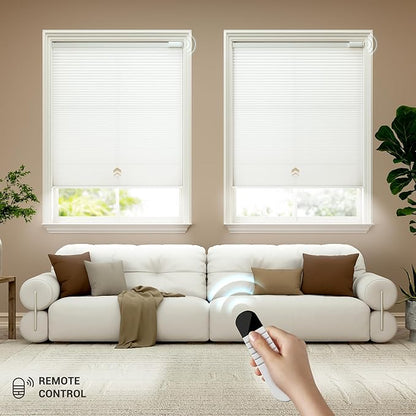 No Drill Motorized Cellular Shades, Cordless Light Filtering Honeycomb Blinds for Windows, Smart Automatic Blinds Compatible with Alexa/Google Home/Smarthings, Gray
