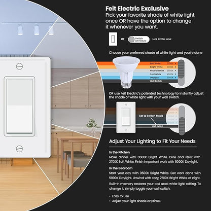 Feit Electric PAR20 LED Reflector Light, 50W Equivalent, Dimmable, Adjustable Beam, Adjustable White (2700K-5000K), 90+ CRI, Indoor/Outdoor, Track Lighting, 25,000-Hour Lifetime, PAR20DM/9XXCA/XX