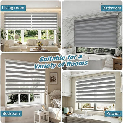 Interior Window Shades, Smart Dual Layer Light Filtering Blinds Compatible with Alexa & Google Home, Customized Size Cordless Electric Window Shades, (Gray, 70% Blackout)