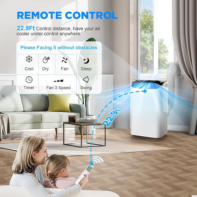 14000 BTU Portable Air Conditioners with Remote Control, 3-in-1 Free Standing Cooling AC Unit with Fan & Dehumidifier, Cools Room up to 700 sq.ft, Smart/Sleep Mode,3 Speed,Auto Swing,24H Timer