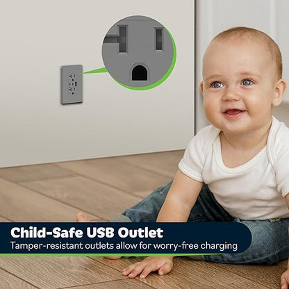 TOPGREENER 4.2A 21W 3-Port Type C USB Outlet, 20 Amp Receptacle Plug, Charging Power Outlet with Dual Type C&A Ports, Screwless Wall Plate Included, UL Listed, TU22042AC2-GYSID, Gray, 2 Pack