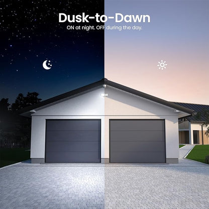 Feit Electric LED Motion Sensor Flood Light, 2000 Lumens Dual-Head Security Light, 5CCT (2700K–6500K), Dusk to Dawn Outdoor Light, Adjustable Brightness, Weatherproof Wall/Eave Mount, S9DFL/5CCT/MM/WH
