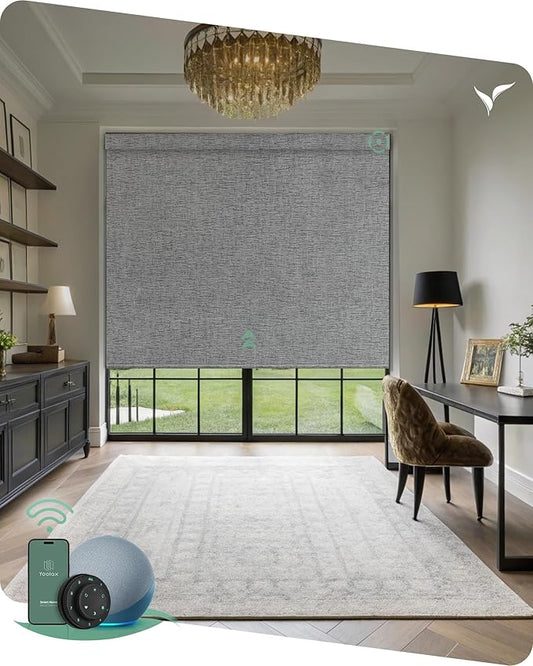 Yoolax Motorized Blinds with Remote, Designer Smart Blinds Work with Alexa, Google, Apple Homekit, 100% Blackout Motorized Shades Custom Electric Shades Voice Control (V-Canyon Gray)