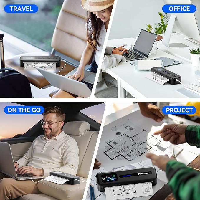 Phomemo M832D Touchscreen Portable Printer Inkless Thermal Wireless Travel | 8.5 x 11 & A4 Size, 300DPI, Bluetooth Small Mobile Compact Printer for Phone/Laptop/Tablet, for Home/Car/School/Office, Black