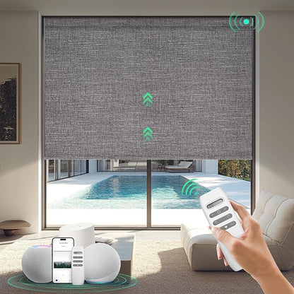 HeyBlinds Motorized Blinds with Remote, 100% Blackout Smart Blinds, Automatic Shades for Windows Compatible with Alexa Google and Homekit, Custom Size(Grace-Stormy Gray BO)