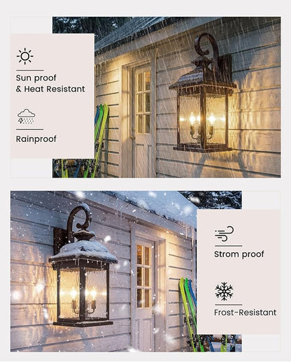 FEMILA 26" Outdoor Wall Sconce, Large Exterior Lighting Fixtures, 3-Light Outdoor Wall Lantern Porch Lights for Patio, Garage, Doorway, ORB Finish, E12 Base, 4FD54B-L ORB-WP