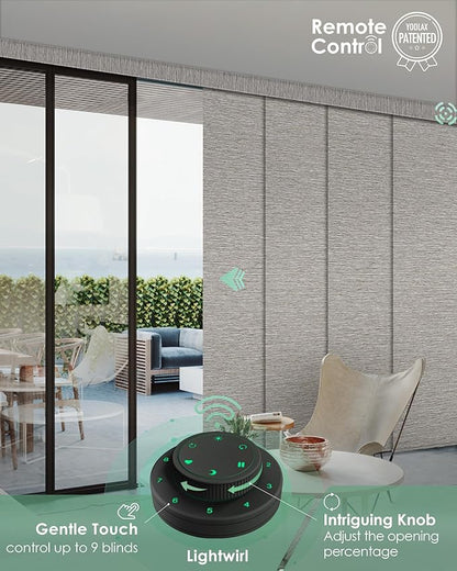 Yoolax Custom XL Smart Sliding Door Blinds, Motorized Sliding Panel Blinds Compatible with Alexa, Fabric Blackout Vertical Rechargeable Battery Shades for Glass Doors(Wood Stripe Brown)