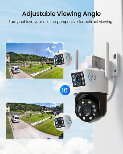 ZOSI C298 4MP PT Camera Outdoor, Dual-Lens (2 x 2MP) Wired WiFi Camera