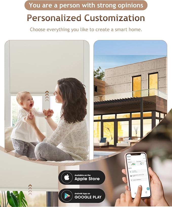 Motorized Blinds with Remote: Kincmo 100% Blackout Roller Shades Work with Apple Homekit,Alexa,Google Home, Customized Electric Blinds with App,Voice Control (100% Blackout Pure Cream)