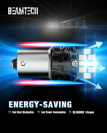 BEAMTECH 1156 LED Bulbs for Reverse Lights, 6500K Cool White Super Bright, 1141 1003 7506 BA15S for Back Up Lights, Tail Brake Parking Lights, Pack of 2