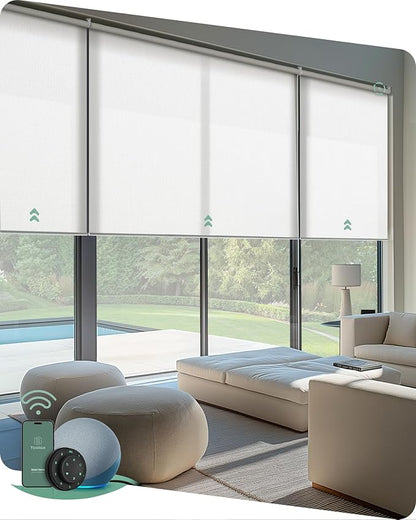 Yoolax Smart Coupled Roller Shades Compatible with Alexa Google, Motorized Blinds with Remote Light Filtering Coupled Roller Shades for X-Large Windows, Custom Size(XL Coupled-Pure White)