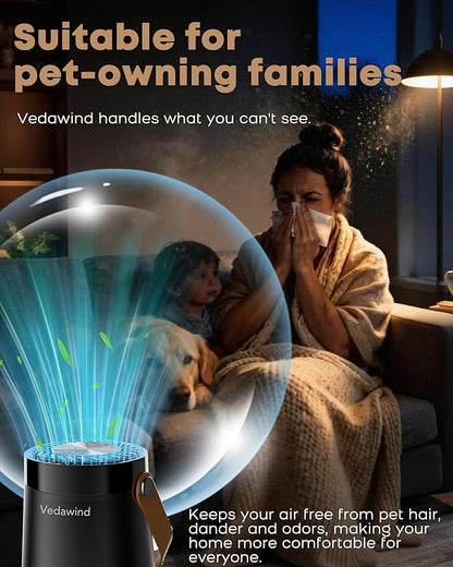 Small Ionic Air Purifier for Home & Bedroom – Silent HEPA Filter – Covers 250 Sq Ft - Free Cleaner for Pets, Hair, Smoke, Dust, Odors & Dander – Compact & Black Design - Pack of 2