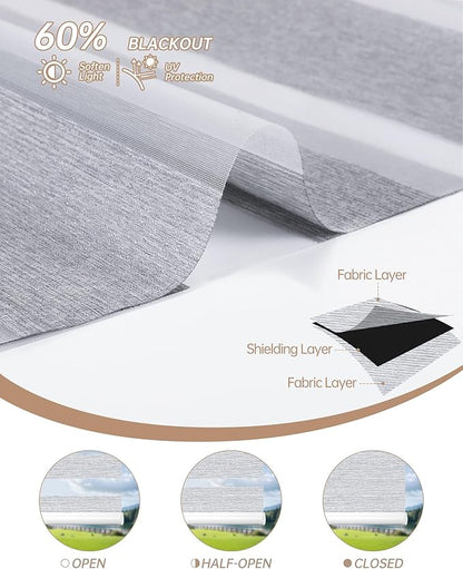 Kincmo Motorized Blinds with Remote, Motorized Zebra Shades Work with Apple Homekit,Alexa,Google Home, Customized Electric Blinds with Remote,App,Voice Control (60% Blackout Monet Grey)