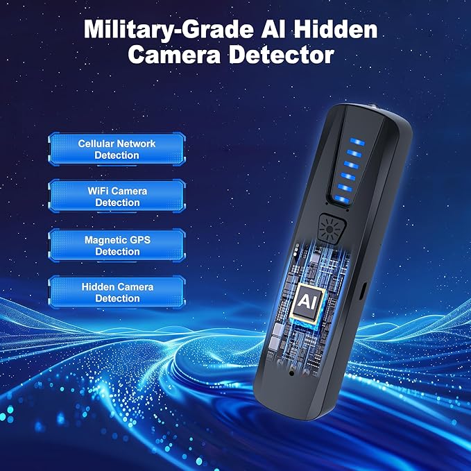 ZHENHAN Hidden Camera Detectors,Anti Spy Detector,Bug Detectors,GPS Tracker Detector,Portable Bug Detector,Hotels,Travel,Home,Office(Black)