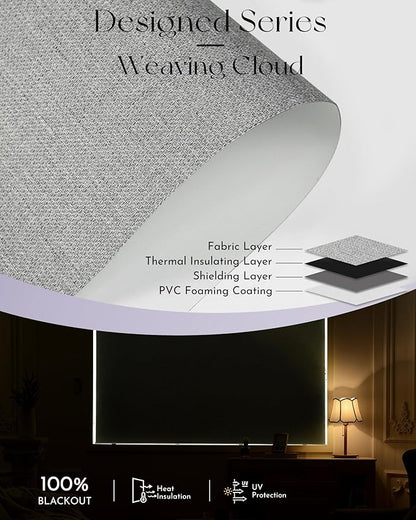 Graywind Smart Blackout Roller Shades Compatible with Alexa Google Textured Fabric Rechargeable Motorized Blinds Cordless Remote Control Window Shades, Custom Size (Weaving Cloud) (GW-QZYM-TH00)