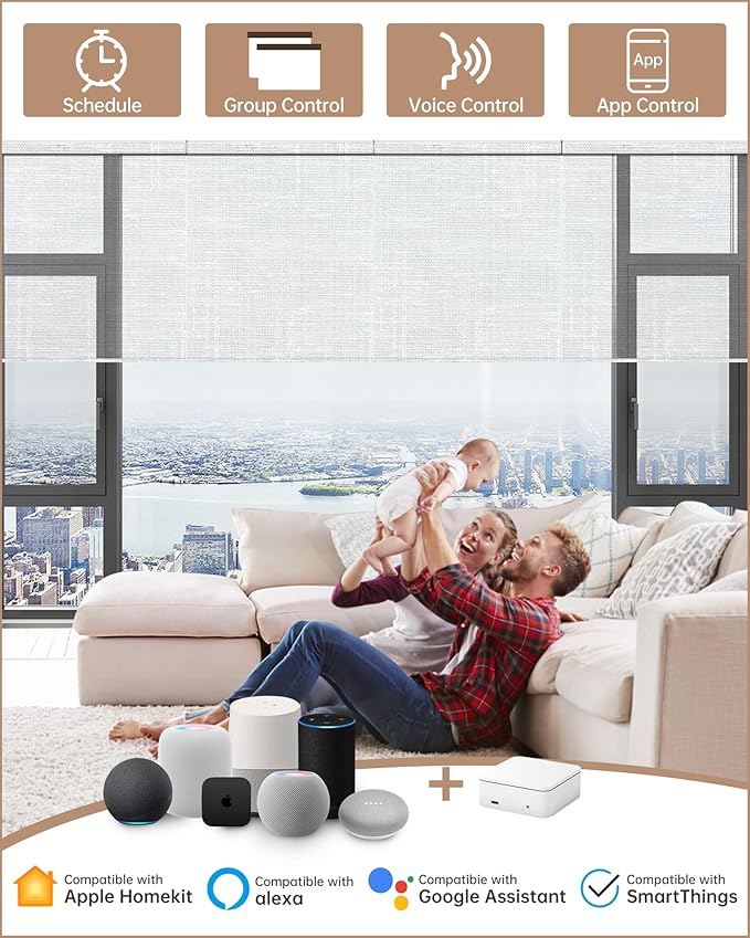 Kincmo Motorized Blinds with Remote, Light Filtering Roller Shades Work with Apple Homekit,Alexa,Google Home, Custom Electric Blinds with App,Voice Control (50% Blackout Sheer Ivory White)