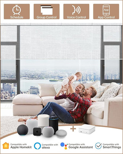 Kincmo Motorized Blinds with Remote, Light Filtering Roller Shades Work with Apple Homekit,Alexa,Google Home, Custom Electric Blinds with App,Voice Control (50% Blackout Sheer Ivory White)