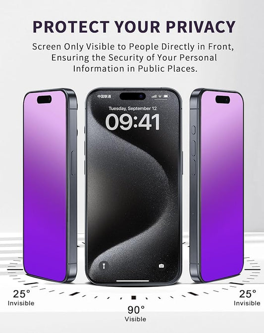 2 Pack for iPhone 14 Pro Max Privacy Screen Protector Tempered Glass for iPhone14ProMax 6.7inch Anti-Spy Private Glass Film Anti-Blue Light No Bubble Anti-Scratch Full Coverage Gradient Purple