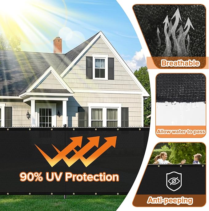 6ftx50ft Fence Privacy Screen Heavy Duty 170 GSM Windscreen & Dustproof Fabric Privacy Screen Covering Mesh Fencing for Outdoor Patio, Balcony, Pool Deck, Black