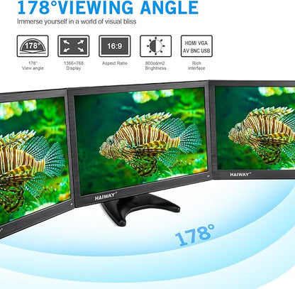 Haiway 15.6 Inch Small HDMI Monitor, 1366x768 Resolution Security CCTV Monitor with HDMI BNC VGA AV USB Ports, Built-in Speakers LED Monitors for PC, Laptop and Computer for Home Office Warehouse