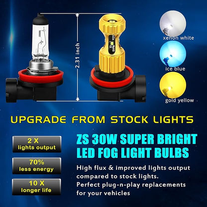 Alla Lighting 899 880 LED Fog Lights Bulbs 3000lm Extreme Super Bright 12V 892 886 PG13 Replacement