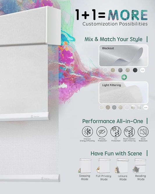 Yoolax Smart Dual Roller Shades, Motorized Blinds with Remote Smart Blinds Compatible with Alexa, Blackout & Sheer Automatic Dual Shades for Windows (V-Shimmer White & V-Haze White)