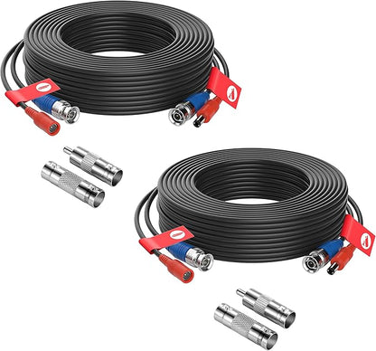 ZOSI 2 Pack 60ft (18 Meters) Security Camera Cable All-in-One BNC Video Power Cables,BNC Extension Wire Cord for CCTV Camera DVR Security System,White(Included 2X BNC Connectors and 2X RCA Adapters)