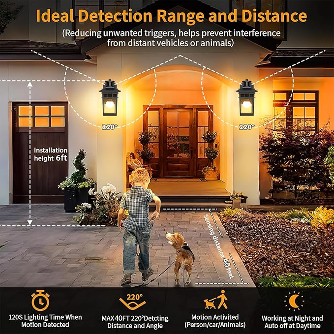 Motion Sensor Outdoor Porch Lights with GFCI Outlet,3 Modes Dusk to Dawn Outdoor Light Fixture,Waterproof Exterior Lighting Fixture Outside Wall Sconce Lights for House Front Door Patio Garage