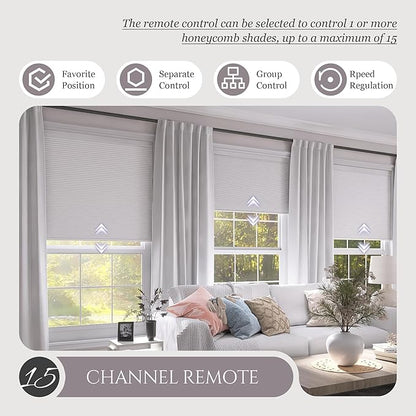 Motorized Cellular Shades with Cordless, Smart Electric Honeycomb Blind with Remote Control, Blackout or Light Filtering Fabric, Automatic Cellular Shades for Home and Office Indoor Window
