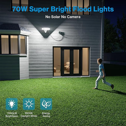 Olafus 70W Motion Sensor Outdoor Light Plug in, Motion Flood Light Dusk to Dawn, 7000LM LED Security Light IP65 Waterproof, Motion Activated 6500K PIR Sensor Lighting for Garage Yard Patio Eave, White