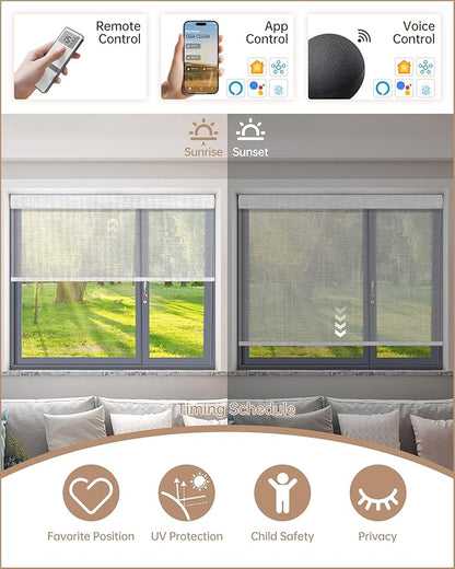Kincmo Motorized Blinds with Remote, Light Filtering Roller Shades Work with Apple Homekit,Alexa,Google Home, Custom Electric Blinds with App,Voice Control (50% Blackout Sheer Ivory White)