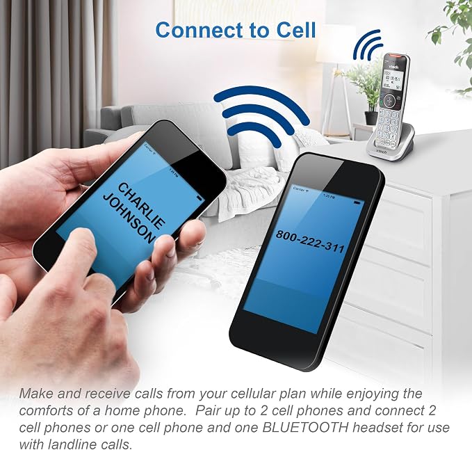 VTech VS112-3 DECT 6.0 Bluetooth 3 Handset Cordless Phone for Home with Answering Machine, Call Blocking, Caller ID, Intercom and Connect to Cell (Silver & Black)