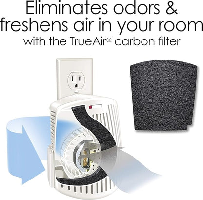 Hamilton Beach TrueAir Plug-Mount Odor Eliminator with Carbon Filter + Green Mountain Scent Cartridge, Common Household-Tobacco, Pet, Bathroom, Trash, On/Off Fan (04530GM) (Pack of 4)