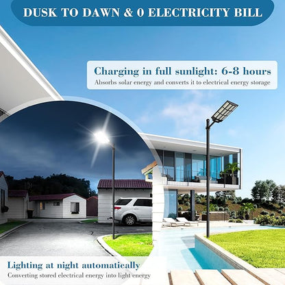 OKPRO 10000W Solar Street Light, 7000K Solar Lights Outdoor Waterproof Motion Sensor, Solar Security Light IP66 Waterproof, Solar Street Lights Outdoor Dusk to Dawn for Parking Lot, Yard, Farm(2Pack)